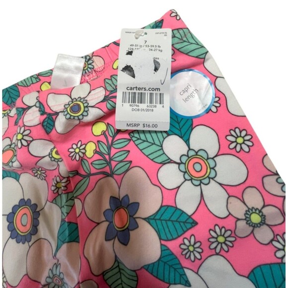 Carter's Leggings Girls7 Pink with Flowers Pull-on New w/ Tag - Picture 5 of 5